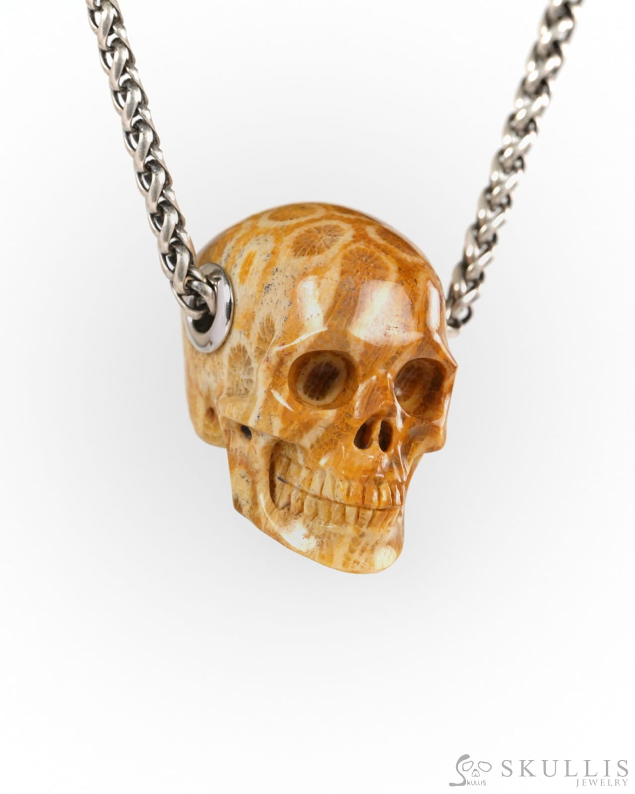 Skullis Signature Coral Fossil Gem Skull Pendant or Necklace Hand Carved for Women & Men - ZR19900260 - Skull Pendants