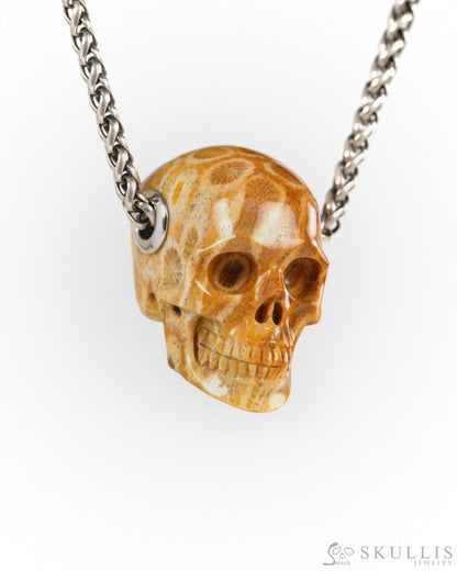 Skullis Signature Coral Fossil Gem Skull Pendant or Necklace Hand Carved for Women & Men - ZR19900260 - Skull Pendants