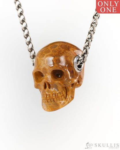 Skullis Signature Coral Fossil Gem Skull Pendant or Necklace Hand Carved for Women & Men - ZR19900262 - Skull Pendants