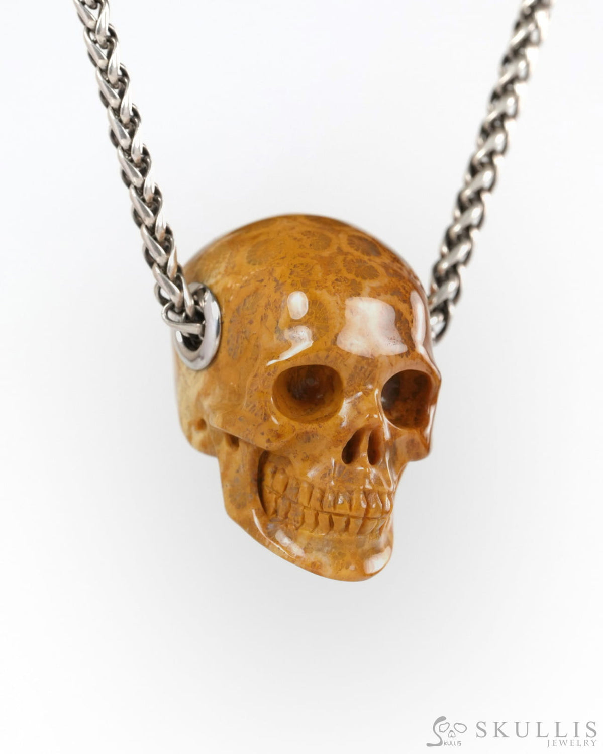 Skullis Signature Coral Fossil Gem Skull Pendant or Necklace Hand Carved for Women & Men - ZR19900262 - Skull Pendants