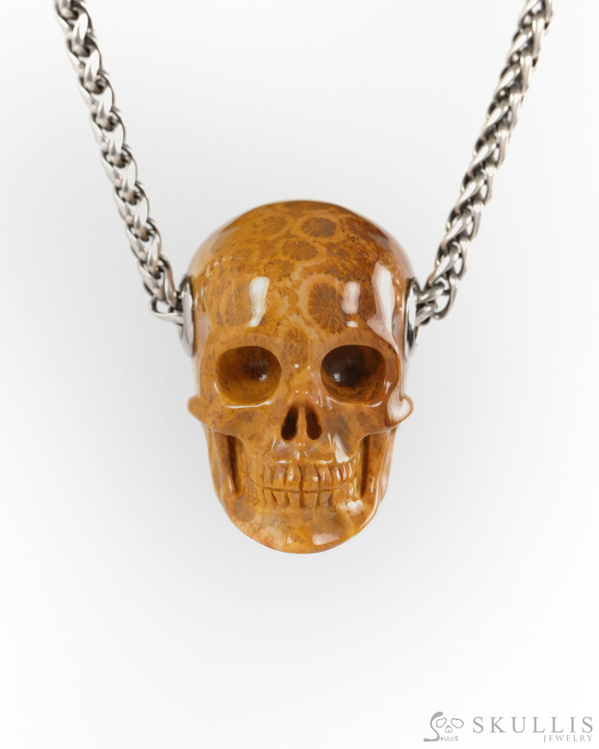 Skullis Signature Coral Fossil Gem Skull Pendant or Necklace Hand Carved for Women & Men - ZR19900262 - Skull Pendants