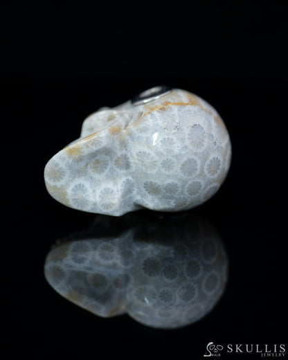 Skullis Signature Coral Fossil Gem Skull Pendant or Necklace Hand Carved Sterling Silver 925 Chain for Women & Men