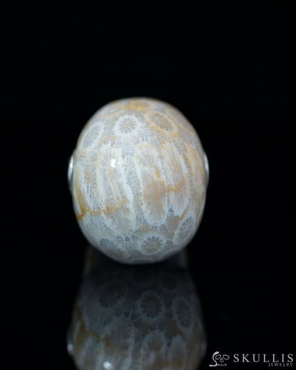 Skullis Signature Coral Fossil Gem Skull Pendant or Necklace Hand Carved Sterling Silver 925 Chain for Women & Men