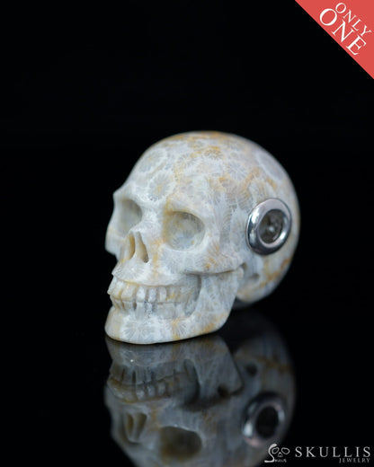 Skullis Signature Coral Fossil Gem Skull Pendant or Necklace Hand Carved Sterling Silver 925 Chain for Women & Men