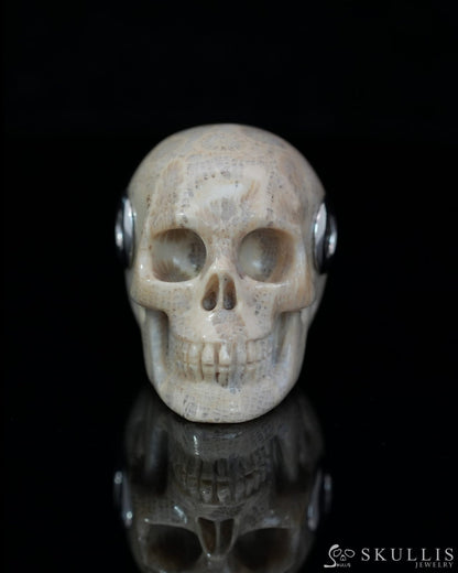 Skullis Signature Coral Fossil Gem Skull Pendant or Necklace Hand Carved Sterling Silver 925 Chain for Women & Men