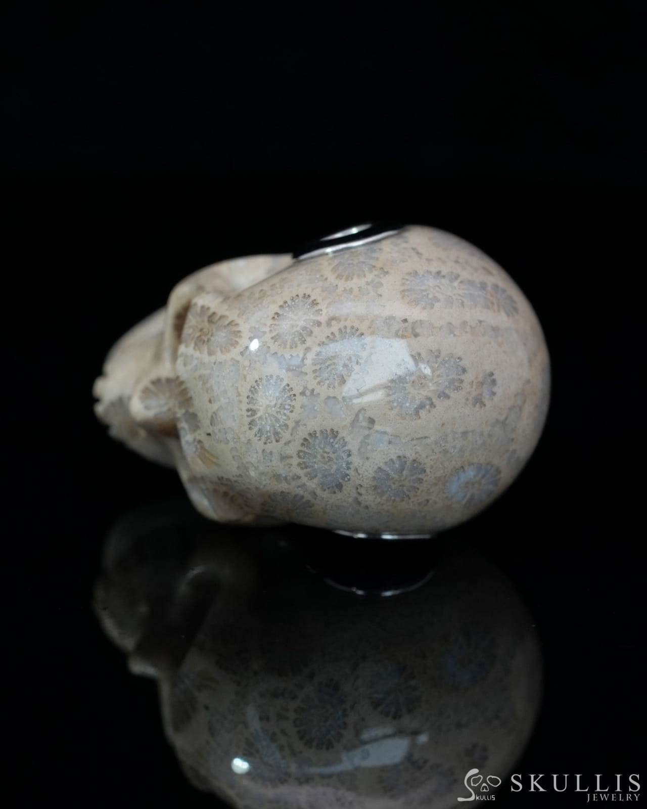 Skullis Signature Coral Fossil Gem Skull Pendant or Necklace Hand Carved Sterling Silver 925 Chain for Women & Men
