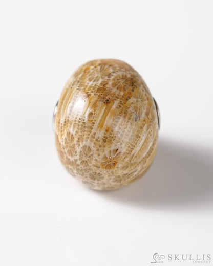 Skullis Signature Spiderweb Coral Fossil Gem Skull Pendant or Necklace Hand Carved Sterling Silver 925 Chain for Women