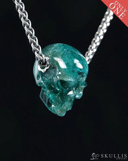 Skullis Signature Emerald Gem Skull Pendant or Necklace Hand Carved Sterling Silver 925 Chain for Women & Men - 9500365