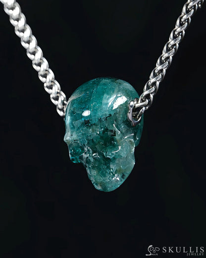 Skullis Signature Emerald Gem Skull Pendant or Necklace Hand Carved Sterling Silver 925 Chain for Women & Men - 9500365