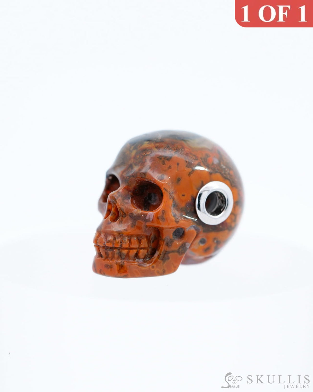 Skullis Signature Empire Red Agate Gem Skull Pendant Or Necklace Hand Carved Sterling Silver 925