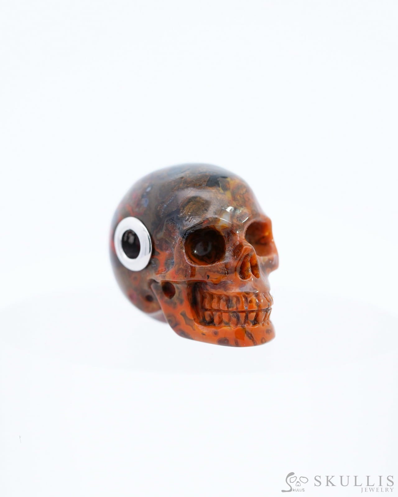 Skullis Signature Empire Red Agate Gem Skull Pendant Or Necklace Hand Carved Sterling Silver 925