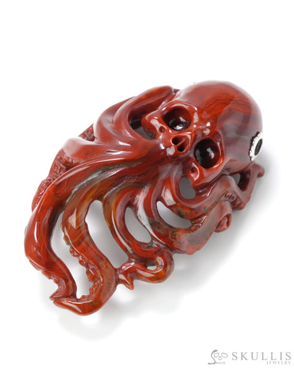 Skullis Signature Red Crazy Lace Agate Gem Skull Pendant Or Necklace Hand Carved Sterling Silver