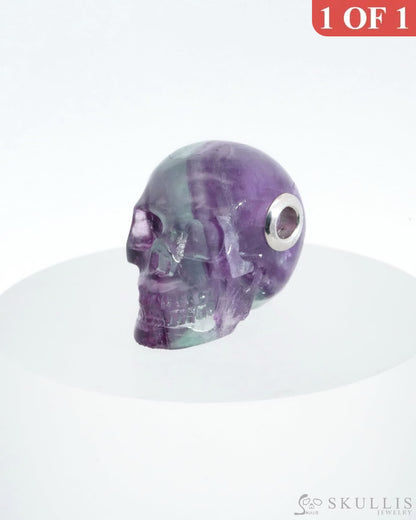 Skullis Signature Fluorite Gem Skull Pendant Or Necklace Hand Carved Sterling Silver 925 Chain For