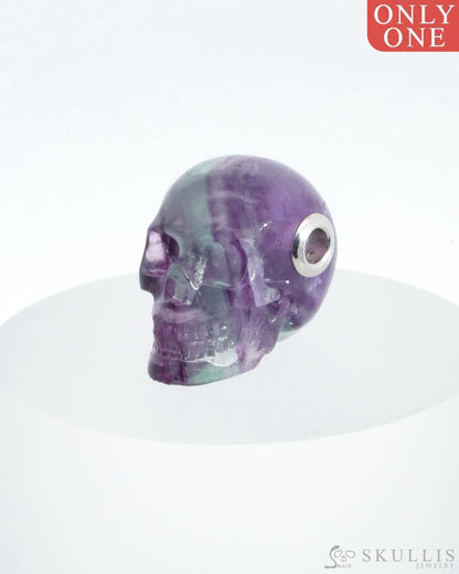 Skullis Signature Fluorite Gem Skull Pendant Or Necklace Hand Carved Sterling Silver 925 Chain For