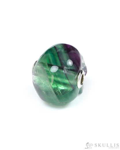 Skullis Signature Spiderweb Fluorite Gem Skull Pendant or Necklace Hand Carved Sterling Silver 925 Chain for Women &