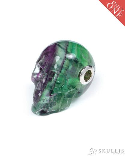 Skullis Signature Spiderweb Fluorite Gem Skull Pendant or Necklace Hand Carved Sterling Silver 925 Chain for Women &