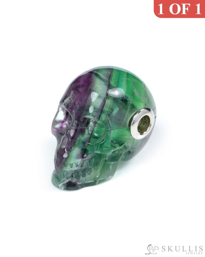 Skullis Signature Spiderweb Fluorite Gem Skull Pendant or Necklace Hand Carved Sterling Silver 925 Chain for Women &