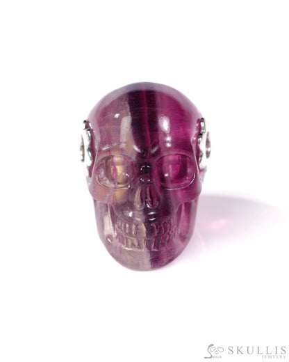Skullis Signature Fluorite Gem Skull Pendant or Necklace Hand Carved Sterling Silver 925 Chain for Women & Men