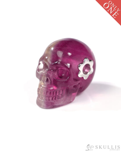 Skullis Signature Fluorite Gem Skull Pendant or Necklace Hand Carved Sterling Silver 925 Chain for Women & Men