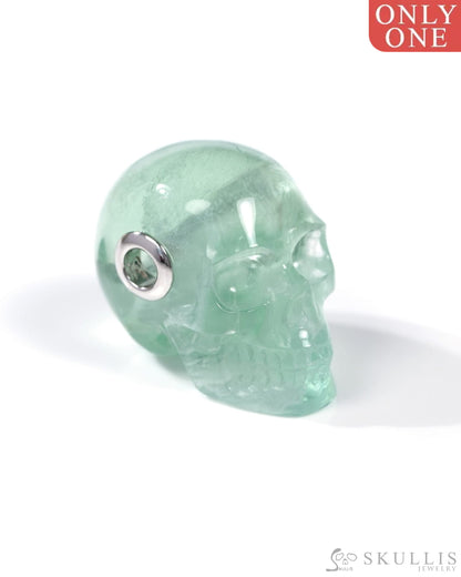 Skullis Signature Fluorite Gem Skull Pendant or Necklace Hand Carved Sterling Silver 925 Chain for Women & Men