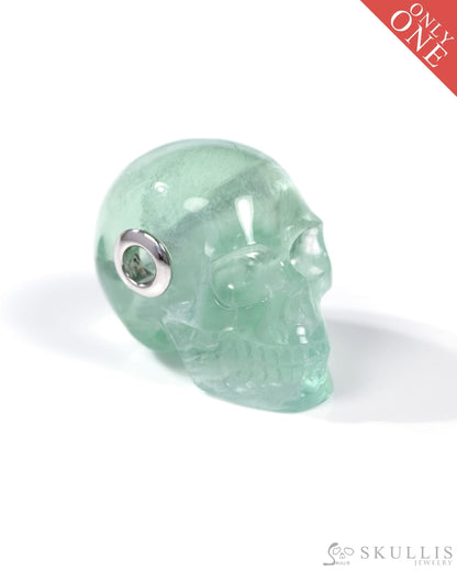 Skullis Signature Fluorite Gem Skull Pendant or Necklace Hand Carved Sterling Silver 925 Chain for Women & Men