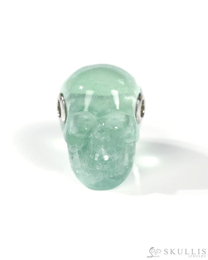 Skullis Signature Fluorite Gem Skull Pendant or Necklace Hand Carved Sterling Silver 925 Chain for Women & Men
