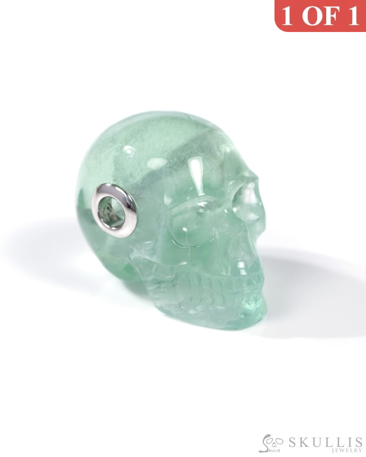 Skullis Signature Fluorite Gem Skull Pendant or Necklace Hand Carved Sterling Silver 925 Chain for Women & Men
