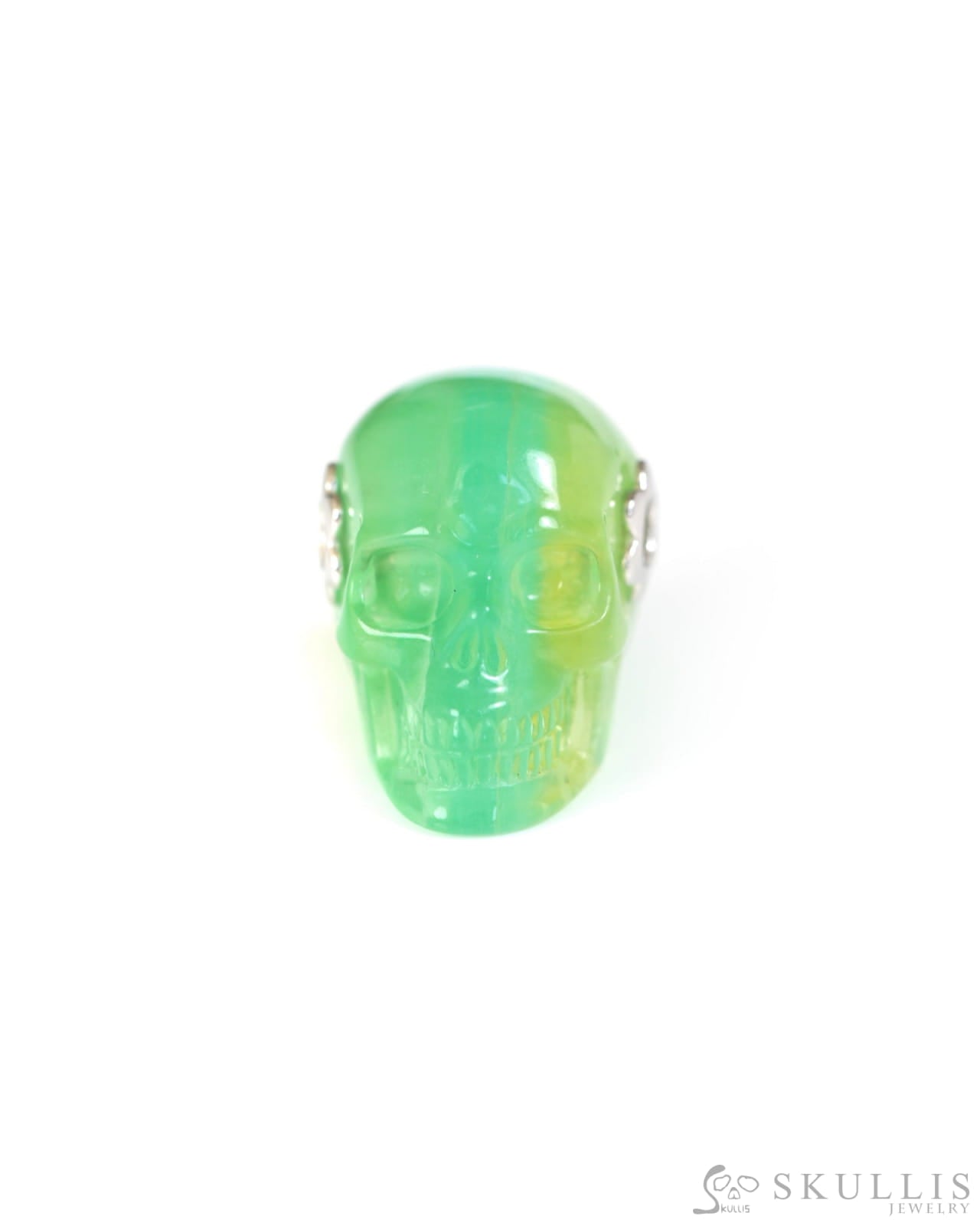 Skullis Signature Fluorite Gem Skull Pendant or Necklace Hand Carved Sterling Silver 925 Chain for Women & Men