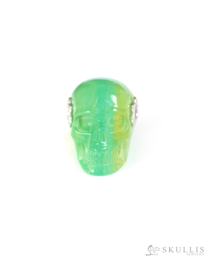 Skullis Signature Fluorite Gem Skull Pendant or Necklace Hand Carved Sterling Silver 925 Chain for Women & Men
