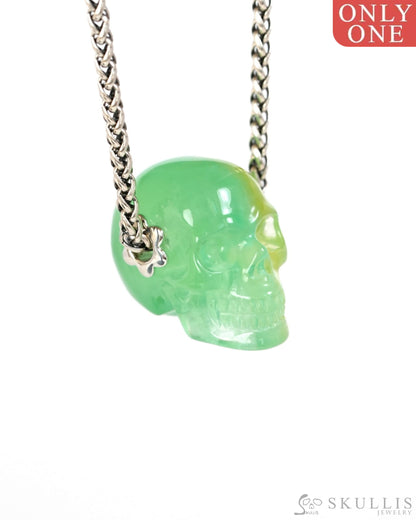 Skullis Signature Fluorite Gem Skull Pendant or Necklace Hand Carved Sterling Silver 925 Chain for Women & Men