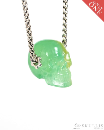 Skullis Signature Fluorite Gem Skull Pendant or Necklace Hand Carved Sterling Silver 925 Chain for Women & Men
