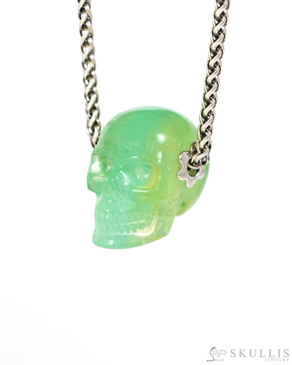 Skullis Signature Fluorite Gem Skull Pendant or Necklace Hand Carved Sterling Silver 925 Chain for Women & Men