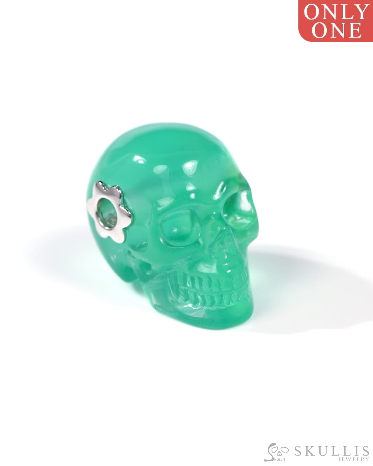 Skullis Signature Fluorite Gem Skull Pendant or Necklace Hand Carved Sterling Silver 925 Chain for Women & Men