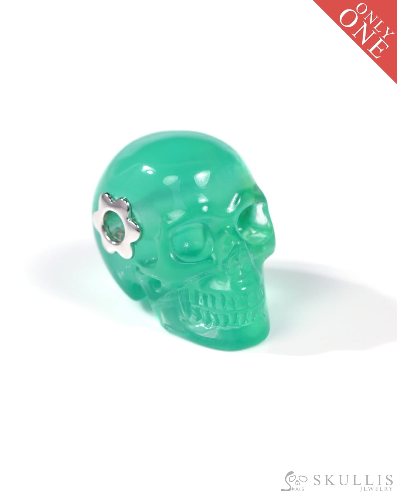 Skullis Signature Fluorite Gem Skull Pendant or Necklace Hand Carved Sterling Silver 925 Chain for Women & Men