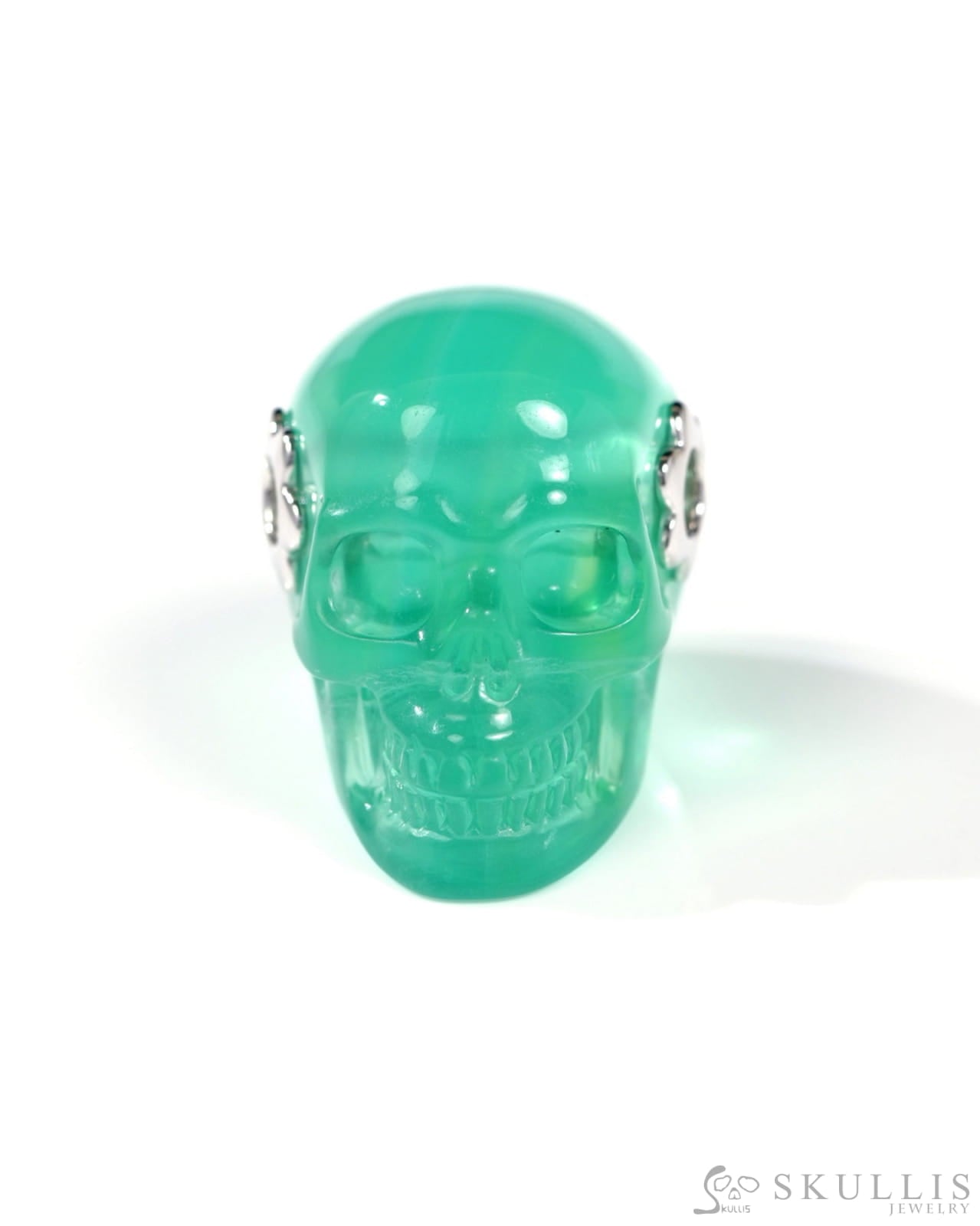 Skullis Signature Fluorite Gem Skull Pendant or Necklace Hand Carved Sterling Silver 925 Chain for Women & Men