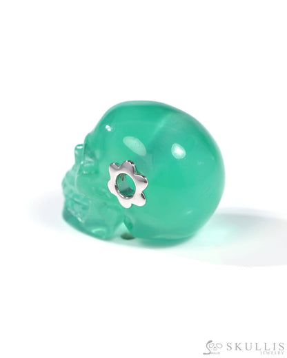 Skullis Signature Fluorite Gem Skull Pendant or Necklace Hand Carved Sterling Silver 925 Chain for Women & Men