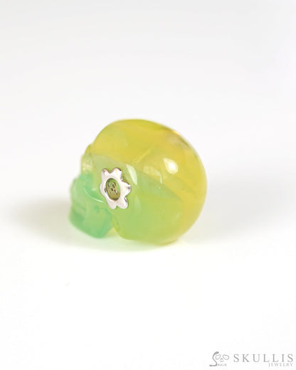 Skullis Signature Fluorite Gem Skull Pendant or Necklace Hand Carved Sterling Silver 925 Chain for Women & Men