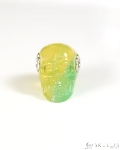 Skullis Signature Fluorite Gem Skull Pendant or Necklace Hand Carved Sterling Silver 925 Chain for Women & Men