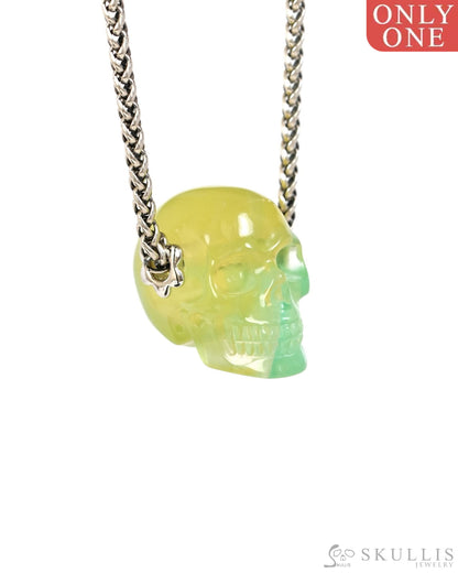 Skullis Signature Fluorite Gem Skull Pendant or Necklace Hand Carved Sterling Silver 925 Chain for Women & Men