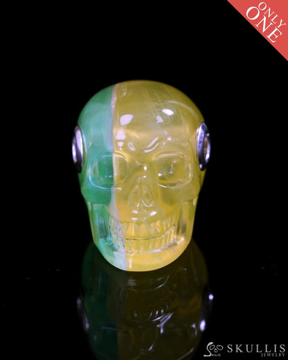 Skullis Signature Fluorite Gem Skull Pendant or Necklace Hand Carved Sterling Silver 925 Chain for Women & Men