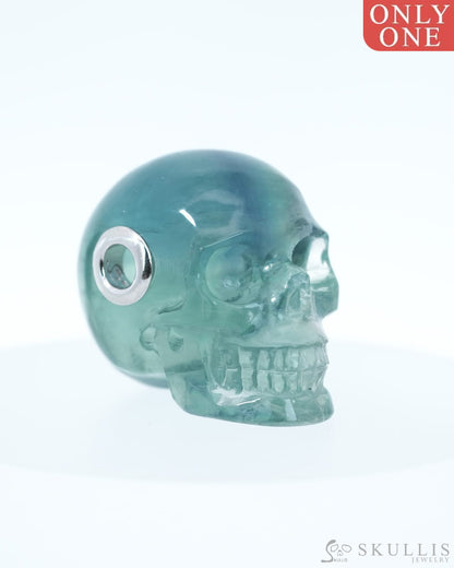 Skullis Signature Fluorite Gem Skull Pendant or Necklace Hand Carved Sterling Silver 925 Chain for Women & Men