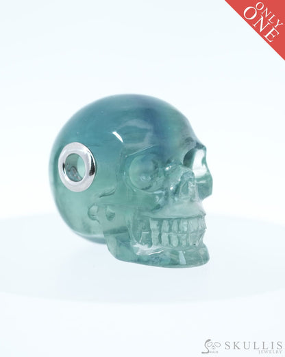 Skullis Signature Fluorite Gem Skull Pendant or Necklace Hand Carved Sterling Silver 925 Chain for Women & Men