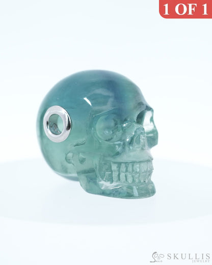 Skullis Signature Fluorite Gem Skull Pendant or Necklace Hand Carved Sterling Silver 925 Chain for Women & Men