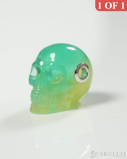 Skullis Signature Fluorite Gem Skull Pendant or Necklace Hand Carved Sterling Silver 925 Chain for Women & Men 9800285
