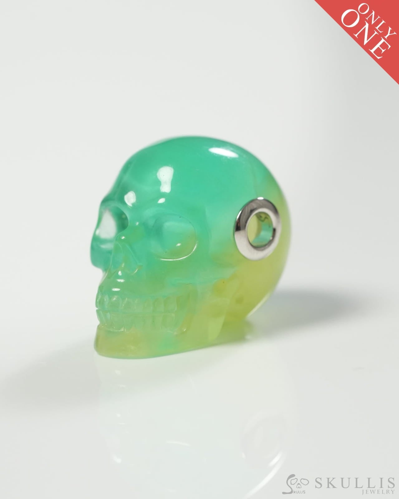 Skullis Signature Fluorite Gem Skull Pendant or Necklace Hand Carved Sterling Silver 925 Chain for Women & Men 9800285