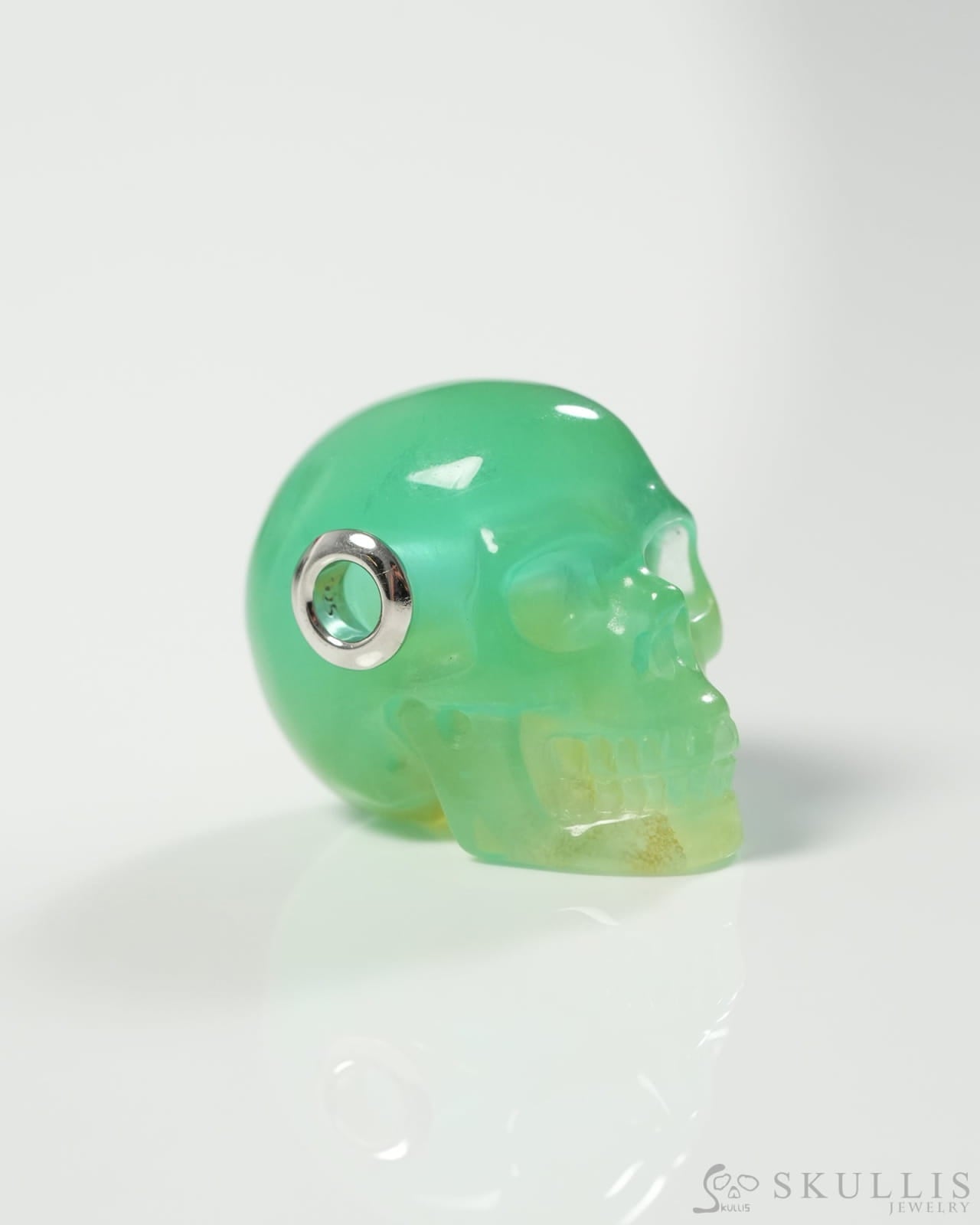 Skullis Signature Fluorite Gem Skull Pendant or Necklace Hand Carved Sterling Silver 925 Chain for Women & Men 9800285