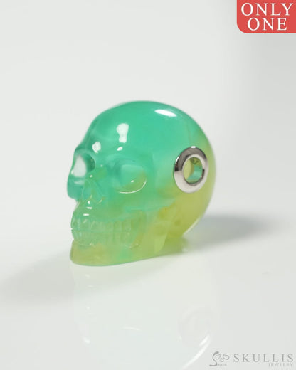 Skullis Signature Fluorite Gem Skull Pendant or Necklace Hand Carved Sterling Silver 925 Chain for Women & Men 9800285