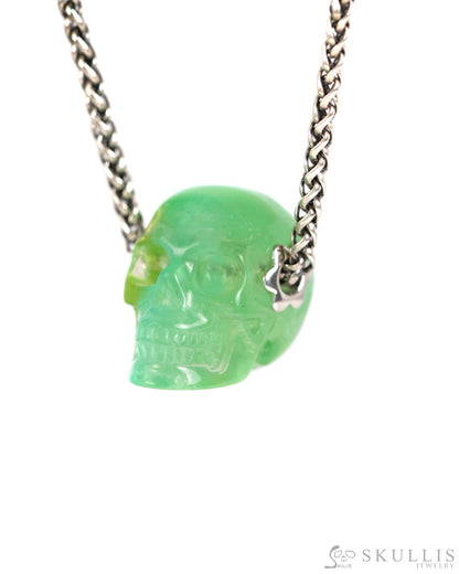 Skullis Signature Fluorite Gem Skull Pendant or Necklace Hand Carved Sterling Silver 925 Chain for Women & Men