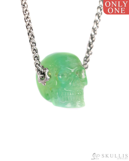 Skullis Signature Fluorite Gem Skull Pendant or Necklace Hand Carved Sterling Silver 925 Chain for Women & Men