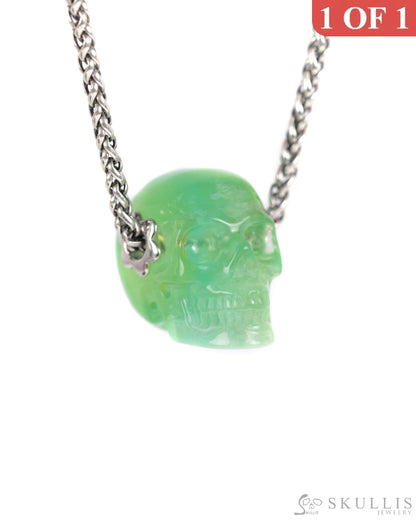 Skullis Signature Fluorite Gem Skull Pendant or Necklace Hand Carved Sterling Silver 925 Chain for Women & Men
